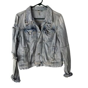 Free People Light Wash Distressed Denim Jacket